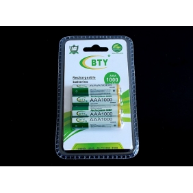 Wholesale BTY AAA 1000mAh 1.2V Rechargeable NIMH Battery (4pcs/pack)