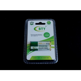Wholesale BTY AAA 1000mAh 1.2V Rechargeable NIMH Battery (2pcs/pack)